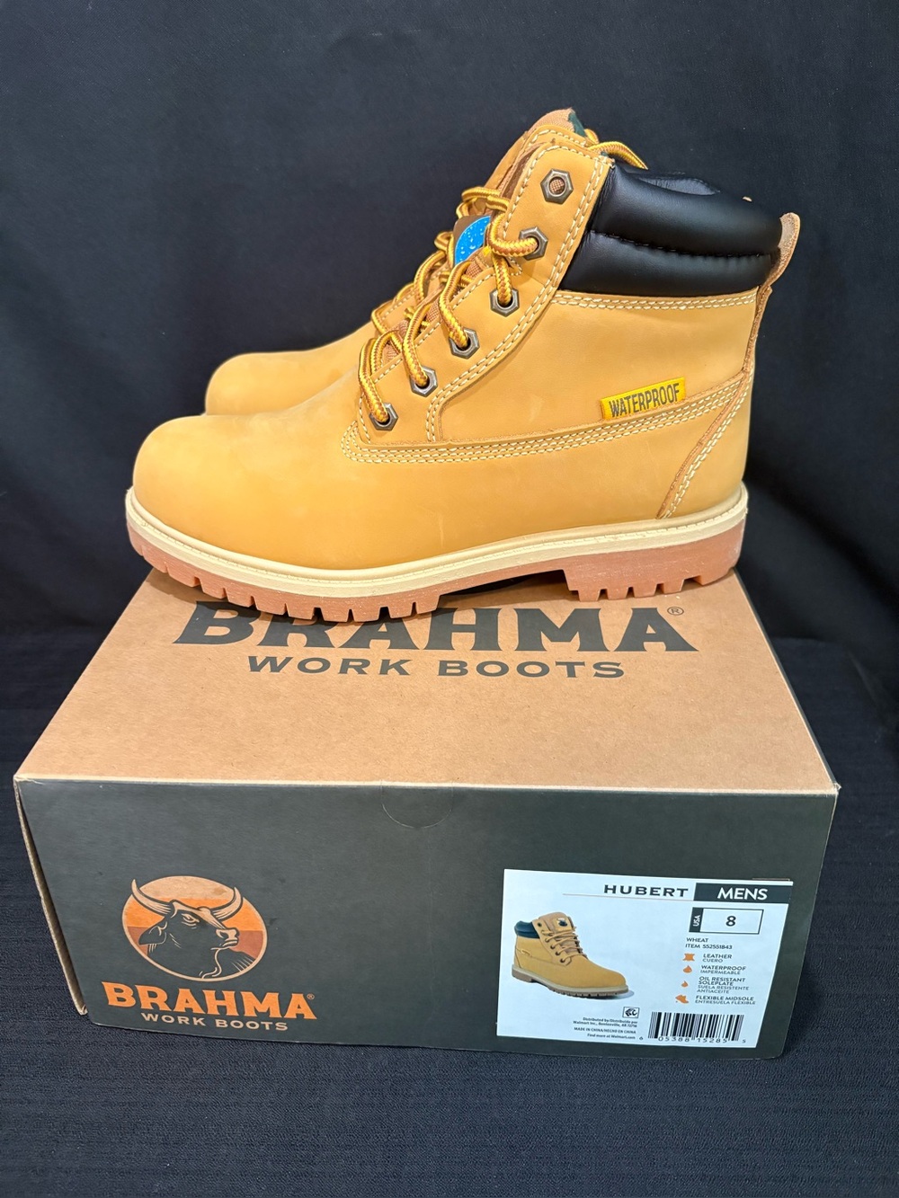 Brahma Men's Hubert Waterproof Work Boots wheat-colored size 8 NIB
